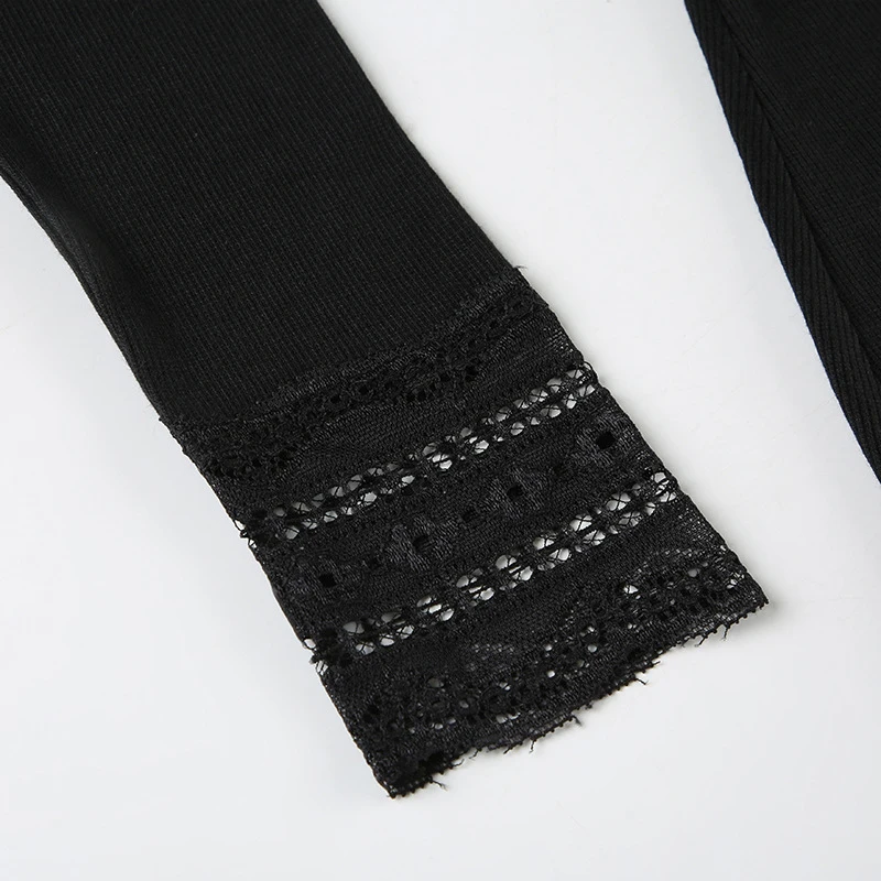 Gothic Dress y2k Women Clothes Lace Trim Round Neck Long Sleeve Ribbed Bodycon Dress Grunge Party Dresses Streetwear