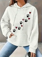 Plus Size 1XL-5XL Women's Elegant Casual Hoodie Sweatshirt  Random Paw & Heart Print Cozy Fall Winter Clothing Hoodie