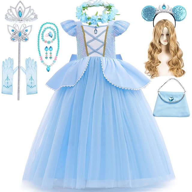 Vestido de Princesa Cinderela Infantil com Luvas, Fantasia Cosplay  Halloween, Malha, Carnaval, Presente de Aniversário, Vestido de Baile,  Halloween, 2-10T - AliExpress