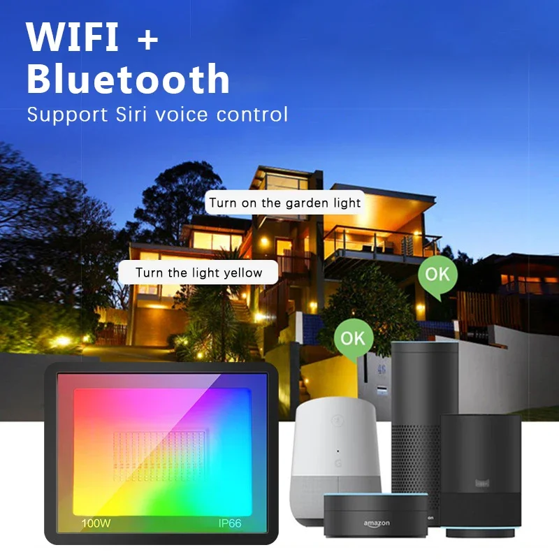 LED Flood Light RGB TUYA Floodlight Smart APP Voice Control RGBCW CCT 3000-6500K 30W 50W 100W 220V AC for Garden Party Outdoor Lighting