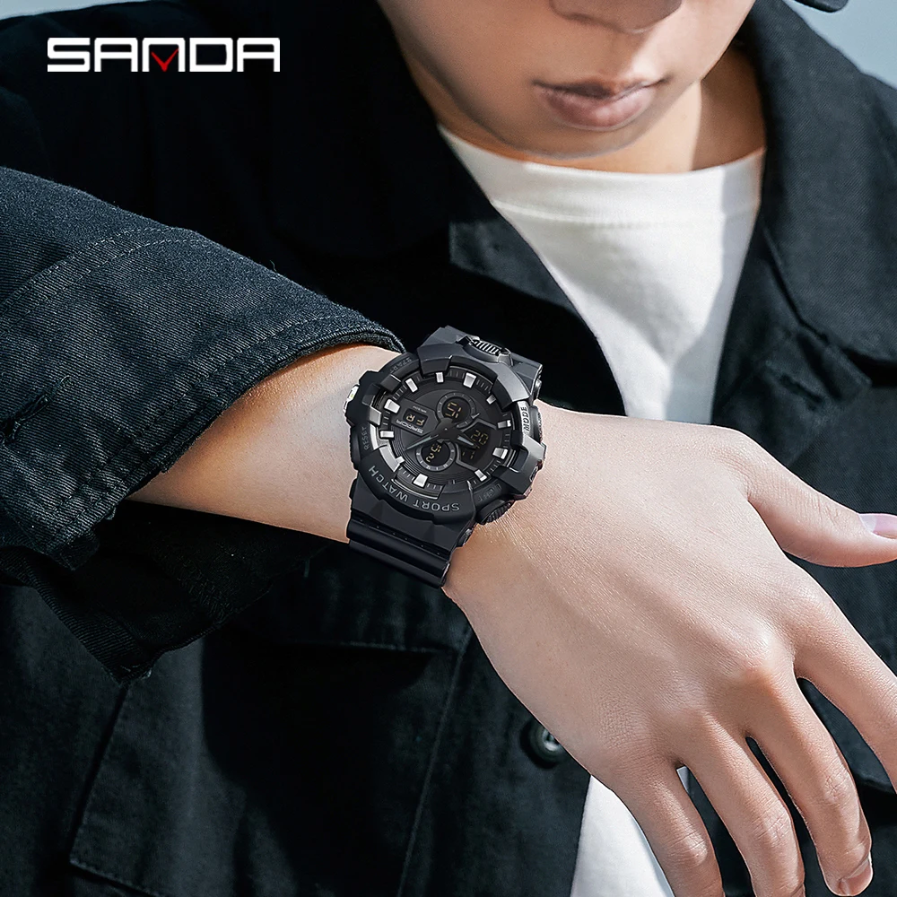 New Sanda Watches for Men Luxury Brand Army Military Watch  Sport Waterproof Wrist Watches LED Analog Digital Watch Male  2022