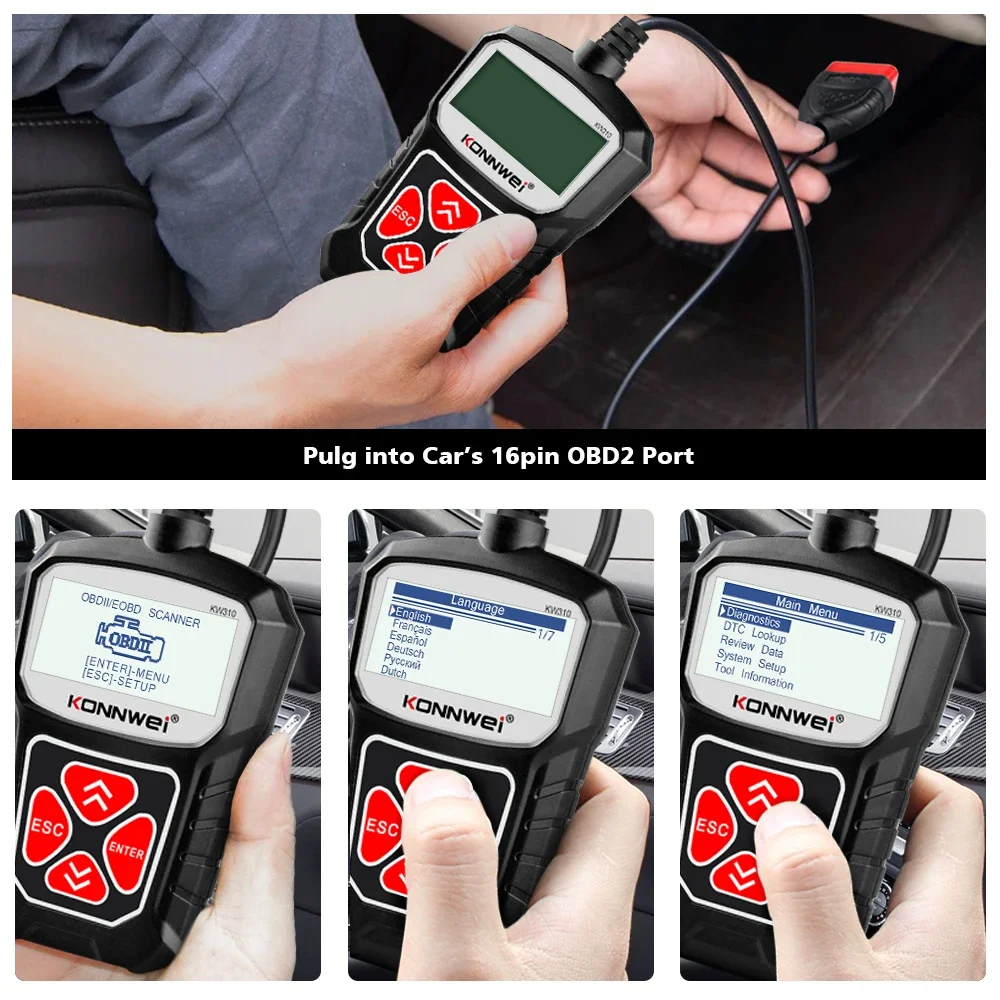 2025 KONNWEI KW310 OBD2 Scanner Auto Diagnostic Tools OBDII EOBD Code Reader For 12V Car DiagnosIs PK CR3001 CR3008  ELM 327 3