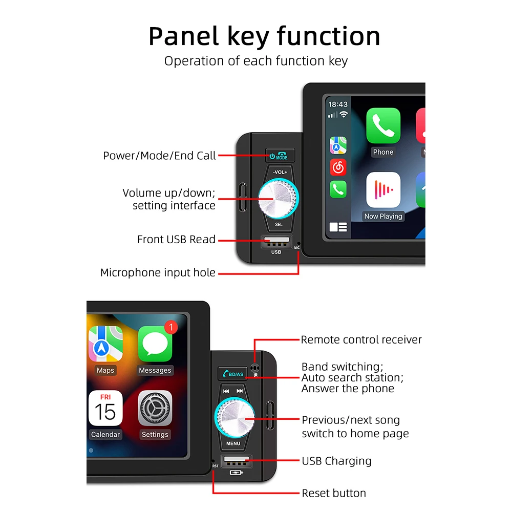 Sd7a0463d5c92414da664c729c1fda093X Gearelec 5 inch Car Radio 1 Din CarPlay Android Auto Multimedia For Volkswagen Nissan Toyo Bluetooth MirrorLink FM Receiver