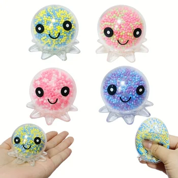 1-6PC Glowing Light Squid Vent Ball Squeeze Decompressions Toy Bubble Octopus Ball Stress Relief Toy Birthday Gift For Kids
