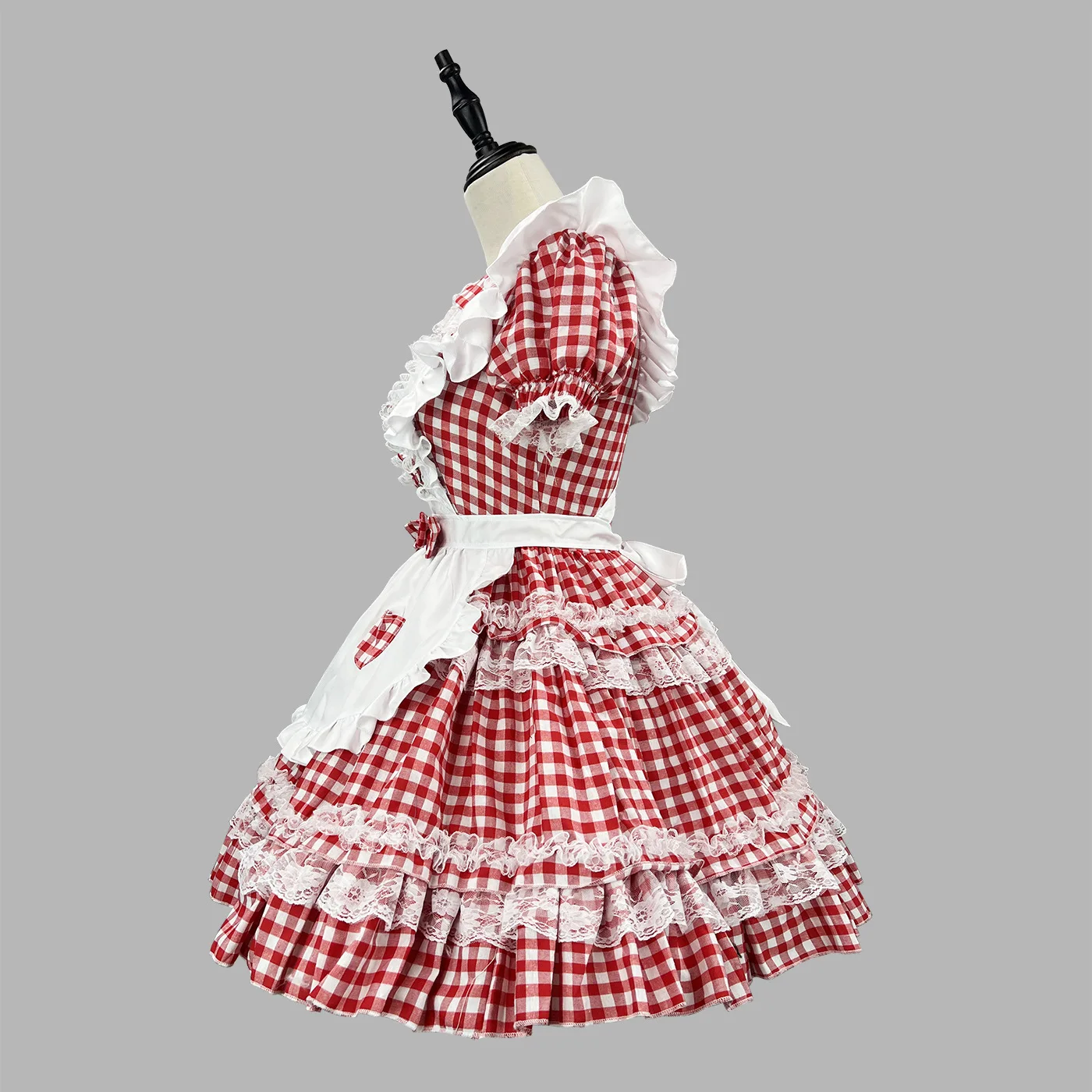 Anime Cosplay Red Grid Maid Lolita Kleid Kawaii Comic-Con Outfit 11