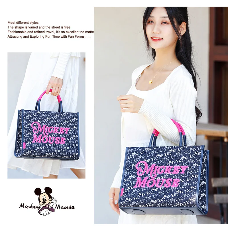 Disney Light Luxury Elegant Pink Embroidered Mickey Mouse Tote Bag Ladies large Capacity High End Brand Shoulder Handbag 3