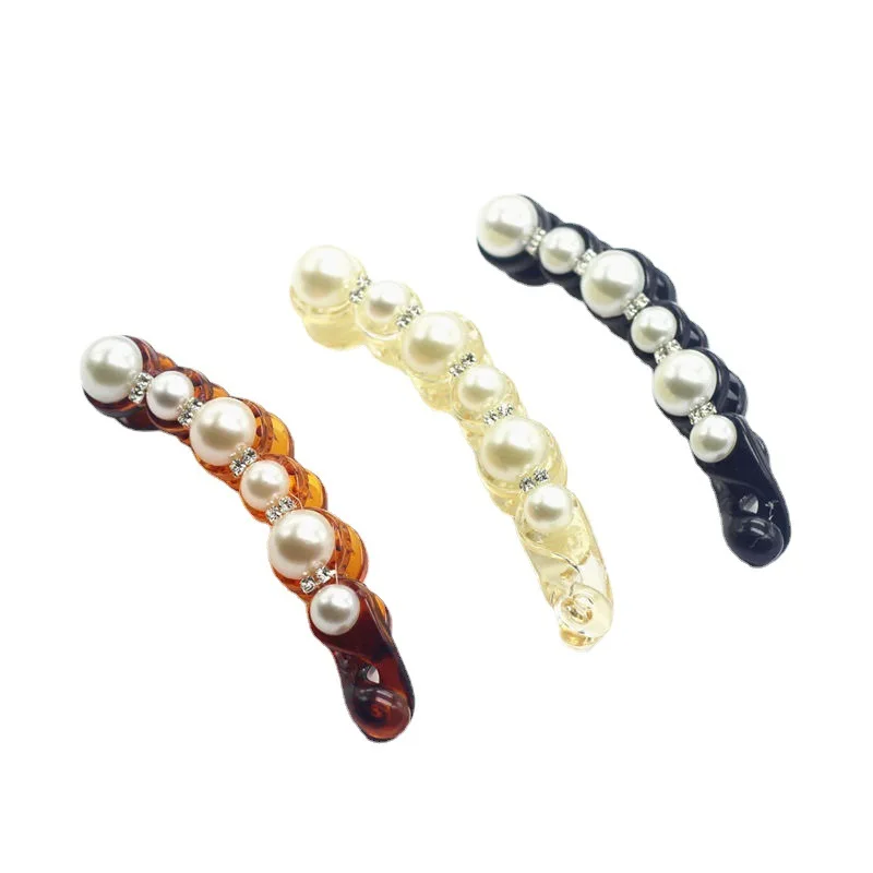 Pregadeira de cabelo banana com pérolas para rabo cavalo_voghion.com