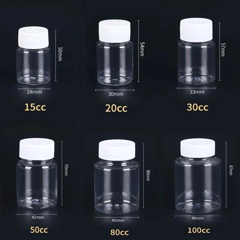 Plastic PET Empty Bottles Medicine Pill Vial Container 10Pcs 15/20/30/50/80/100ml