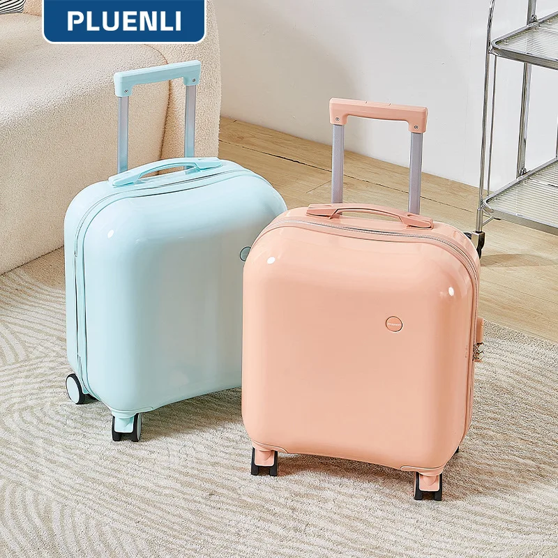 

Легкий маленький Кодовый чемодан PLUENLI, противоударный кожаный чемодан на колесиках для девочек, новый чемодан для посадки и чемодан
