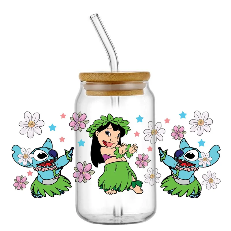 Miniso Stitch 16oz UV DTF Cup Wrap Cartoon Transfers Libbey Wrap Tumbler DIY Sticker Glass Can Selfadhesive Waterproof