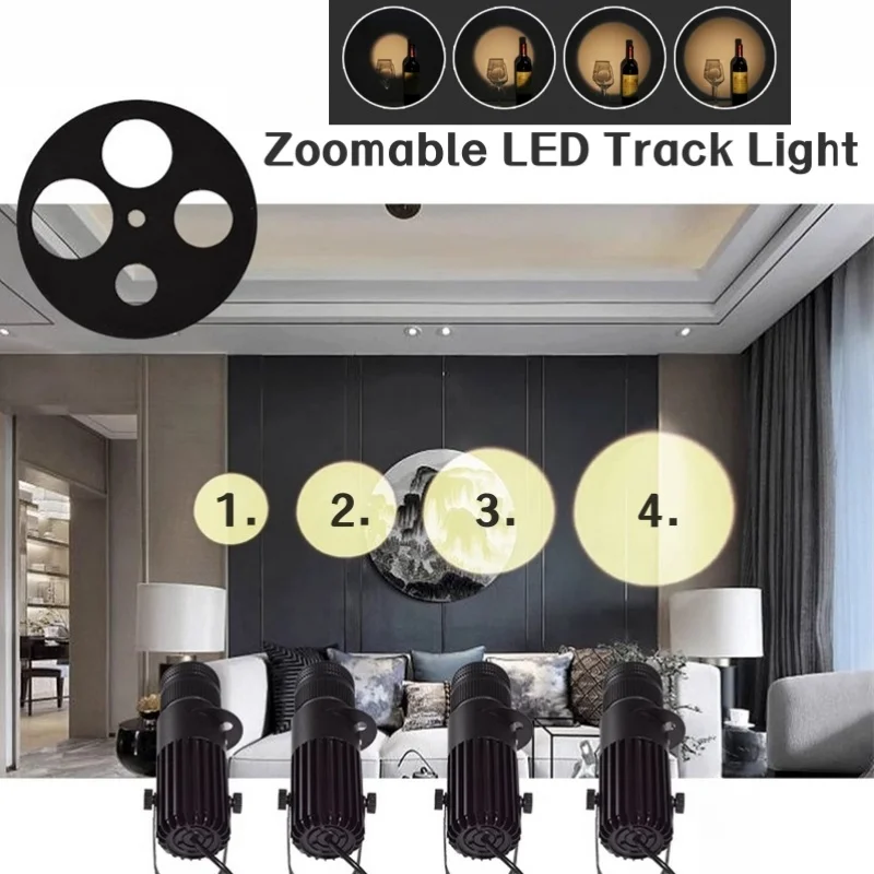 RGB Stage Zoom LED Track Lights Adjustable Focus Logo Projector Ceiling Spotlights Picture Gallery Theater Rail Lighting Fixture 4