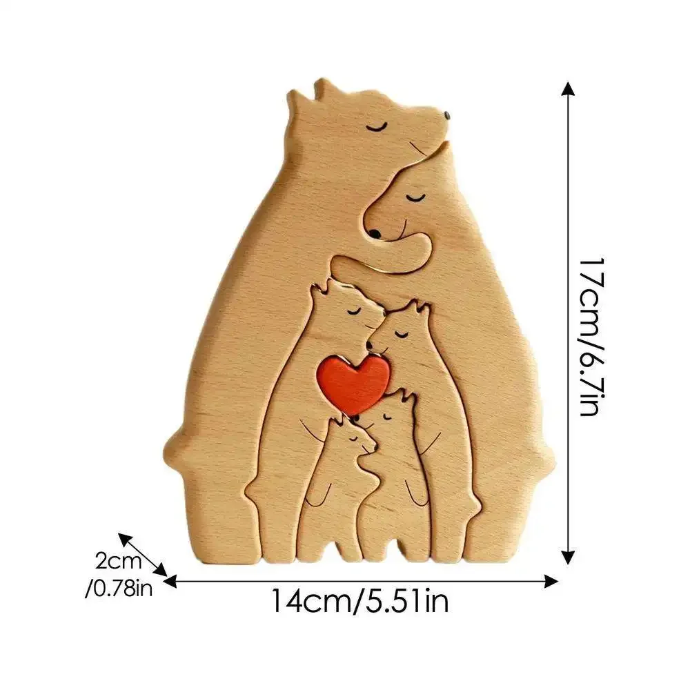 Wooden Desktop Decorations Personalized Bear Family Theme Heart Wooden Art Puzzle Desktop Ornament Home Deco Mother's Day Gift