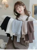 2025 المرأة محبوك سترة الخريف الشتاء طبقة قاعدة بسيطة القمم الخشب الأذن حافة الياقة المدورة طويلة الأكمام البلوفرات ملابس حريمي