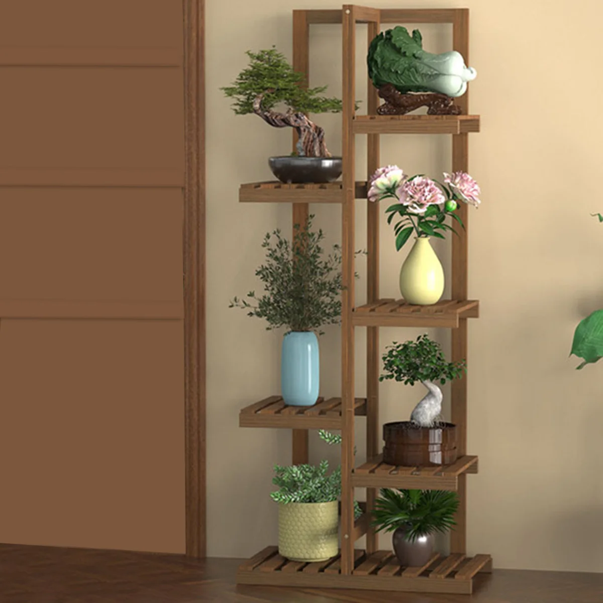 5/ 6Layers Wood Flower Stand Pots Tray Plant Shelves Planter Display Rack Storage Holder Shelf Home Balcony Garden Decoration
