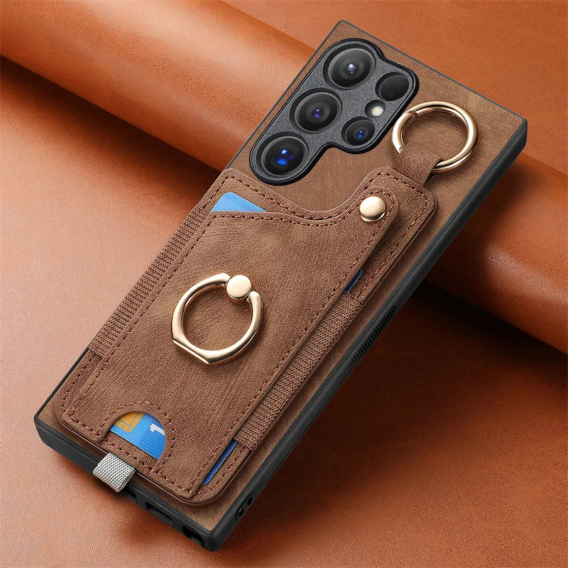 Luxury Leather Magnetic Shockproof Card Slot Case For Samsung Galaxy S25 S24 S23 S22 S21 Ultra + Plus FE Ring Stand Wallet Cover