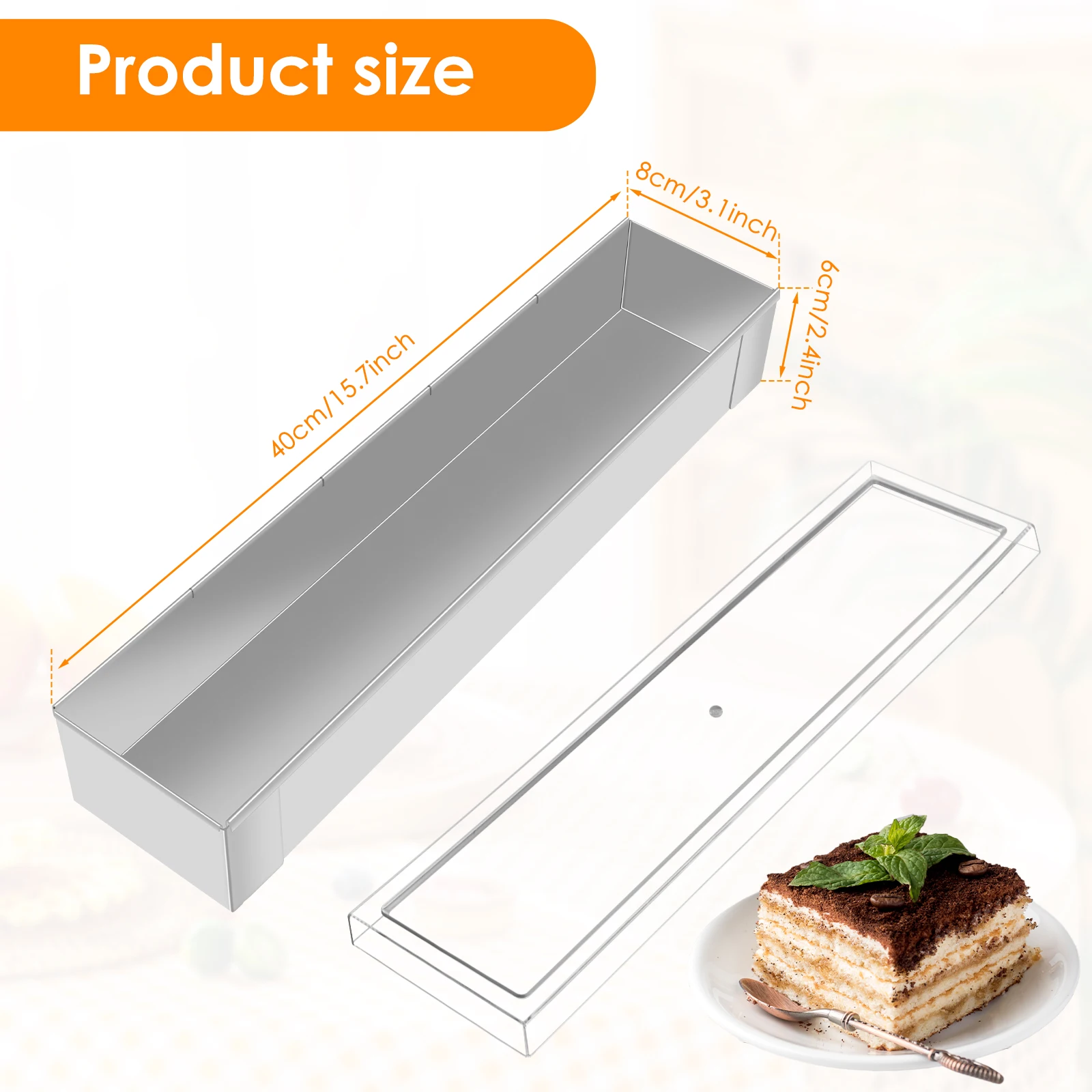 Rectangle Tiramisu Mold Cake Pan with Lid Stainless Steel Long Cake Baking Pan Removable Mousse Mold for Tiramisu Mousse Cake