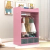 Kids Costume Organizer、 Costume Rack、Kids Armoire、Open Hanging Armoire Closet with Mirror-PINK 4