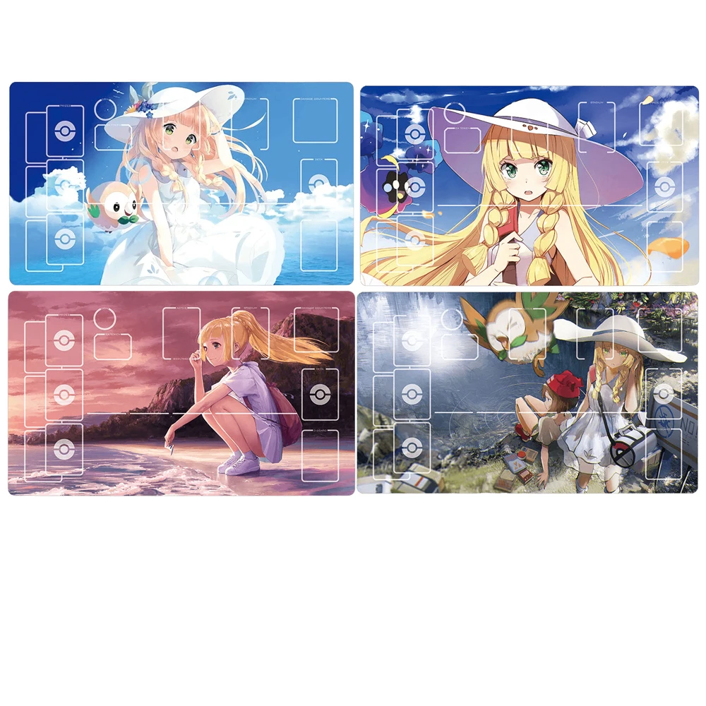 

Pokemon PTCG Anime Trainer Lillie Lunala Dedicated Game Battle Card Mat 60*35cm Anti-slip Game Battle Card Mat Gift Toy