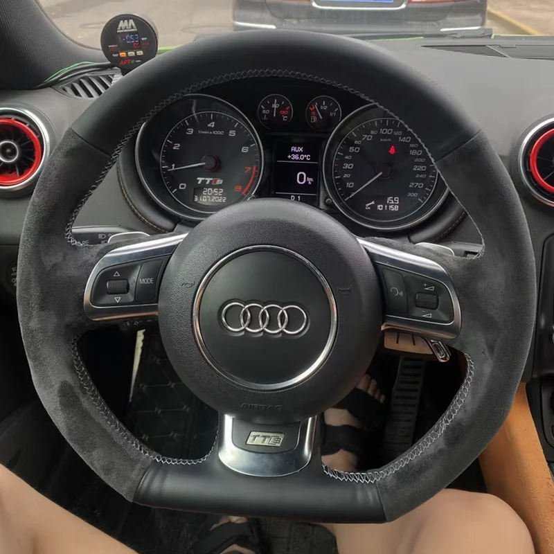Custom Car Steering Wheel Cover Suede Genuine Leather Fit For Audi TT TTS (8J) 2006-2014 A3 S3 (8P) Sportback 2008-2012 R8 (42)