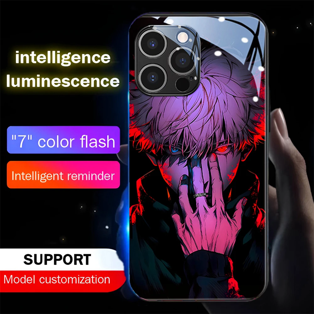 Japanese Anime Characters Smart LED Light Glow Glass Phone Case For Samsung S24 S23 S22 S21 S20 FE Note 10 20 Plus Ultra A54