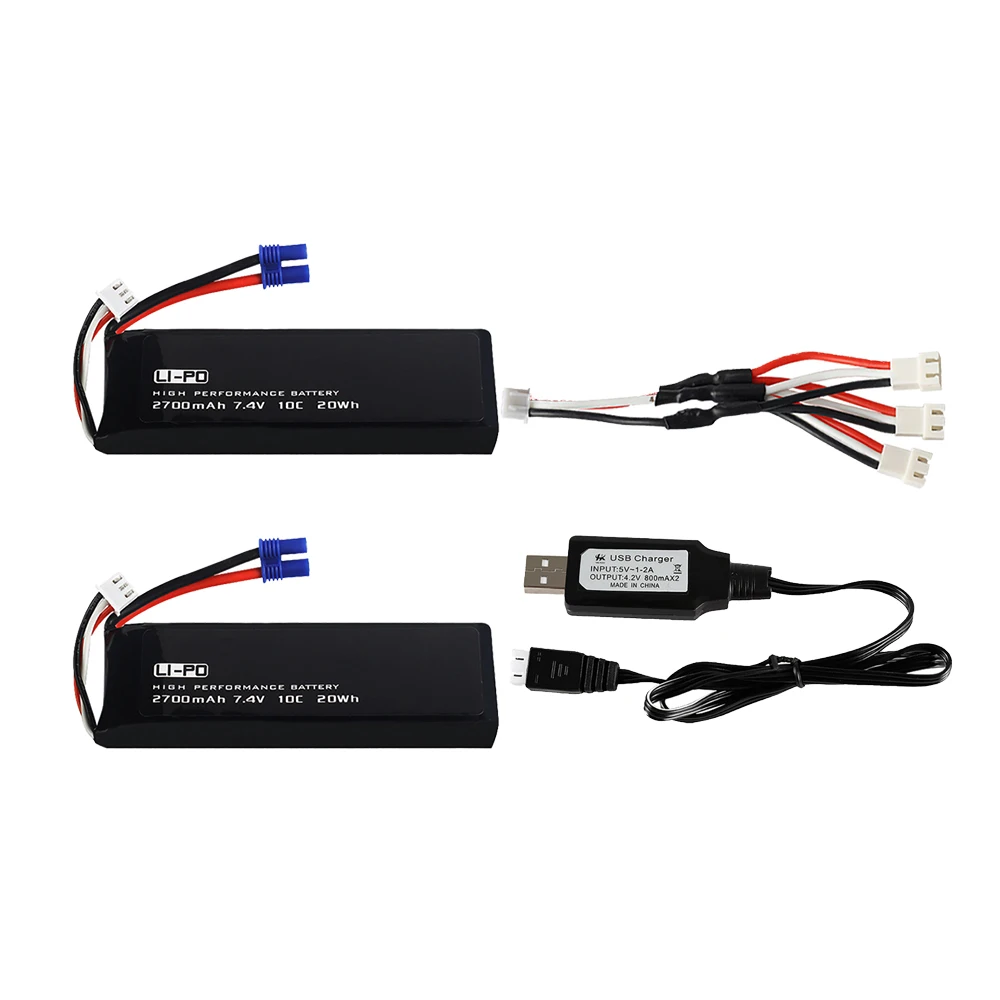 Batterie Ec2 Connecteur Lot De 2 Batteries 7,4V 2700mAh EC2 - Pour Drones Hubsan H501S, H501A, H501C Et Modèles Pro Batterie Rc Aircraft