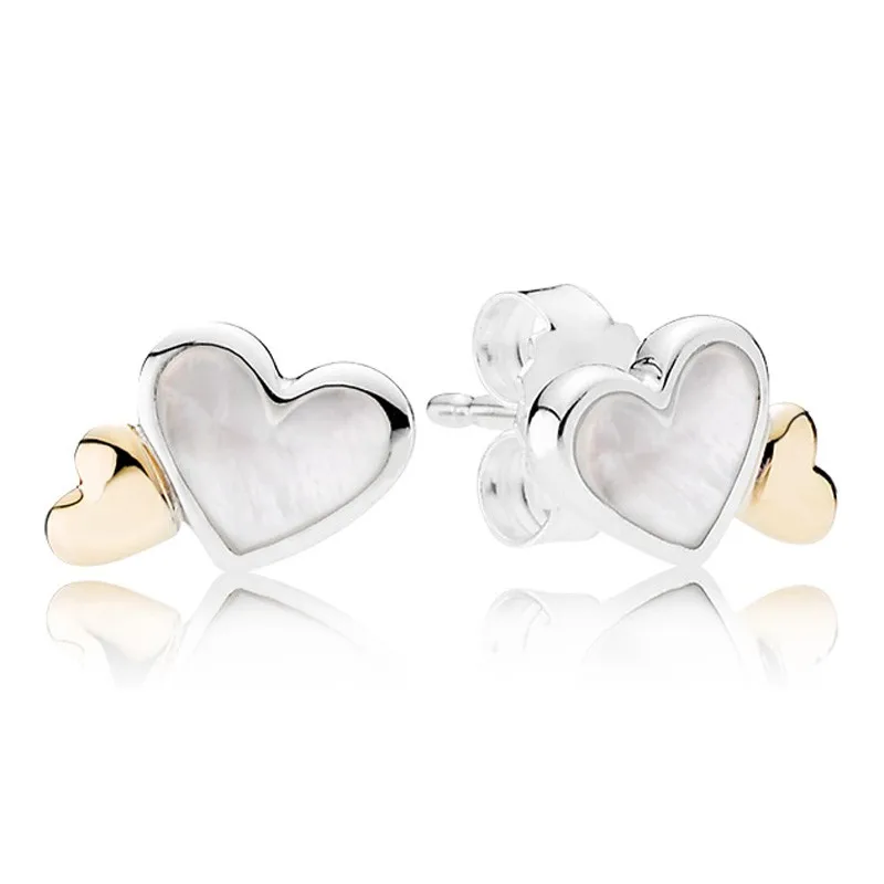 

Original Luminous Hearts With Mother-Of-Pearl Stud Earrings For Women 925 Sterling Silver Wedding Gift Fashion Jewelry