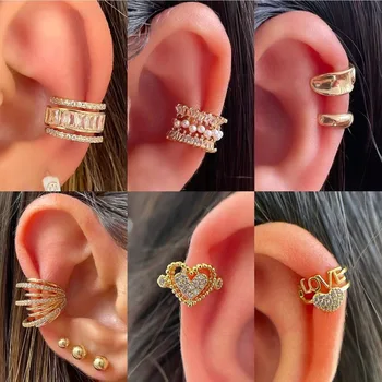 Korean Fashion Zircon Ear Clip Earrings For Women Jewelry Ear Cuffs Without Hole Vintage Fake Piercing Luxury Crystal Earrings