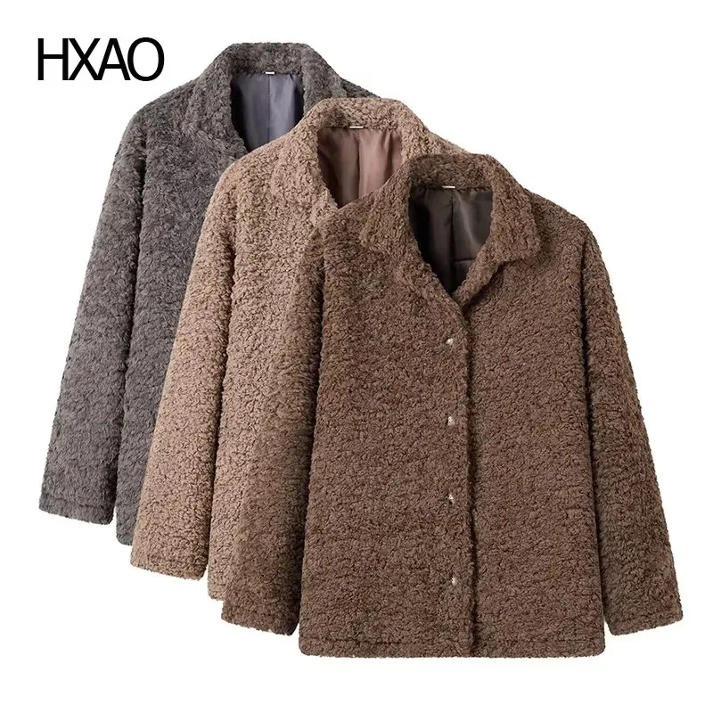 

HXAO Winter Teddy Jackets for Women Faux Fur Coat Elegant Duffle Coat Woman Fluffy Fur Jacket Fashion New In Outerwears