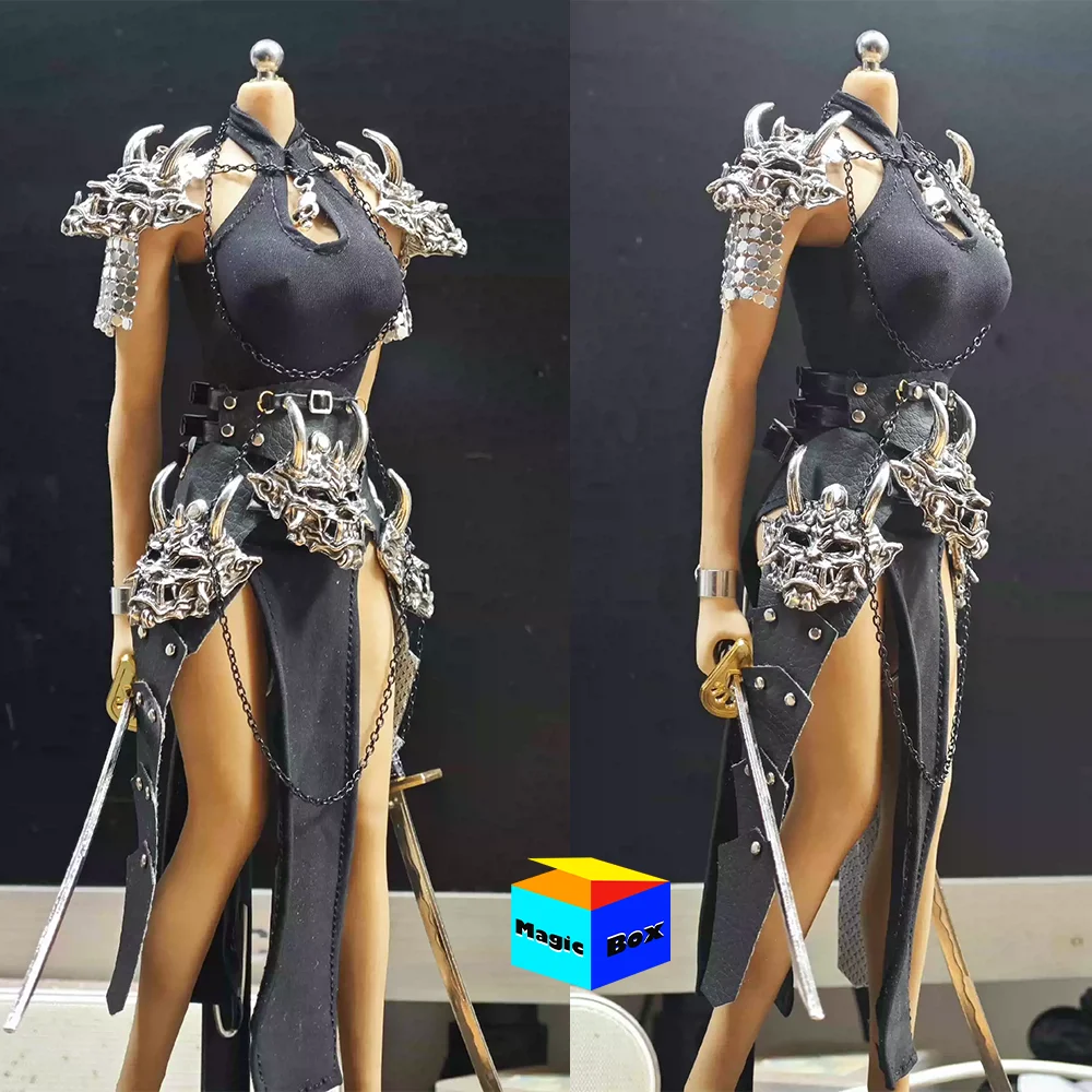 

1/6 Female Soldier Japan Samurai Off Shoulder High Slit Skirt Mask Clothing Accessories Weapon Model For 12" Action Figures Body