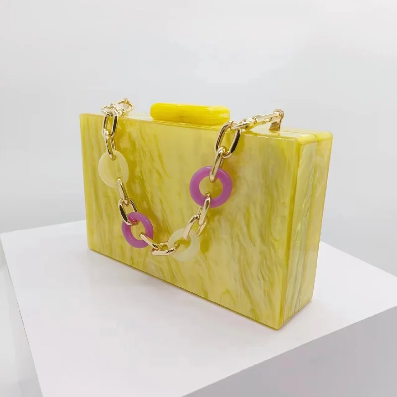 New Crossbody Bag Acrylic Pearlescent Shoulder Bags Clutch Dinner Yellow Luxury Leisure Chain Red Purse Women Evening Bag