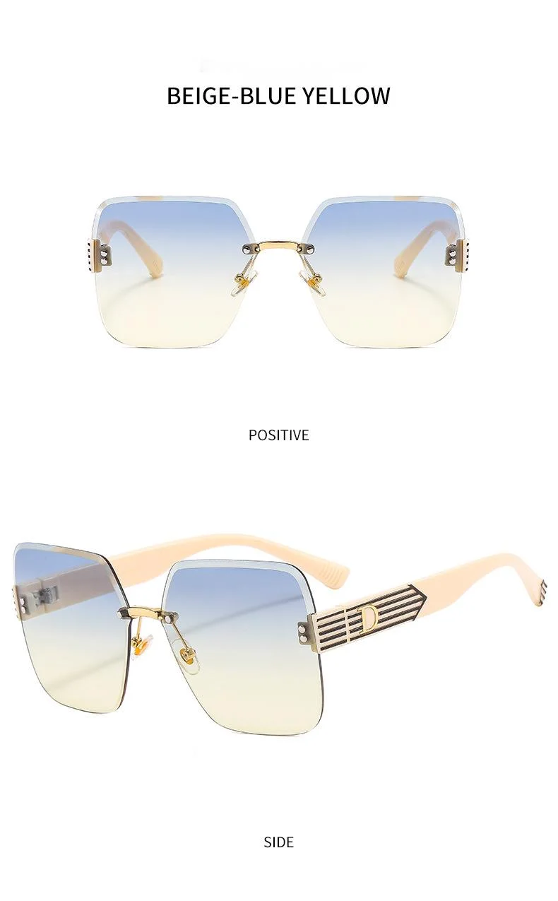 Frameless Large Box Sunglasses For Women With Mirror Legs_voghion.com
