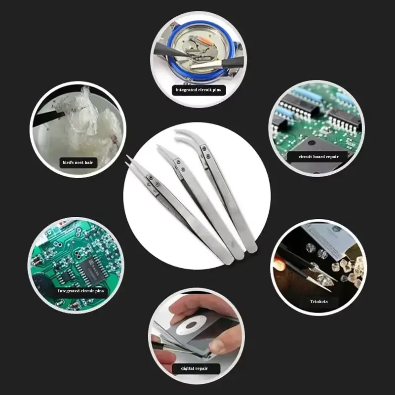 Stainless Steel Ceramic Tip Tweezers; High Temperature Resistant Tweezers; Reverse Tweezers; Anti-Magnetic and Anti-Acid Tweezer image 2