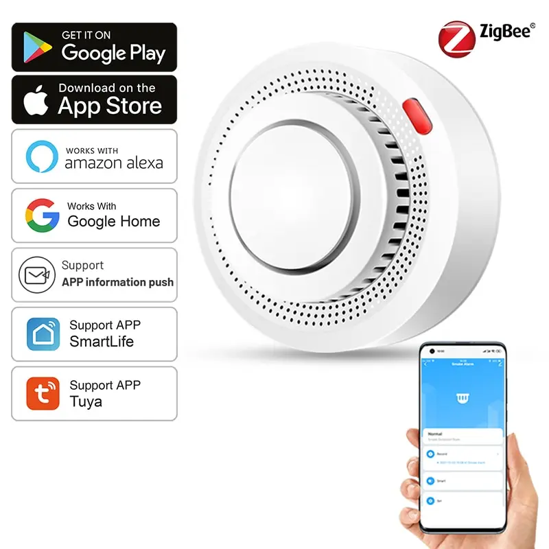 Tuya ZigBee Smart Smoke Detector Security Protection Smoke Alarm Fire Protection for Home Security System Via Smart Life App