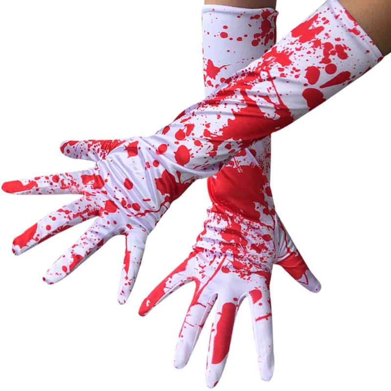 

Halloween Horror Blood Drop Pattern Long Gloves Personality Hand Glove Party Cosplay Dress Up Costume Supply