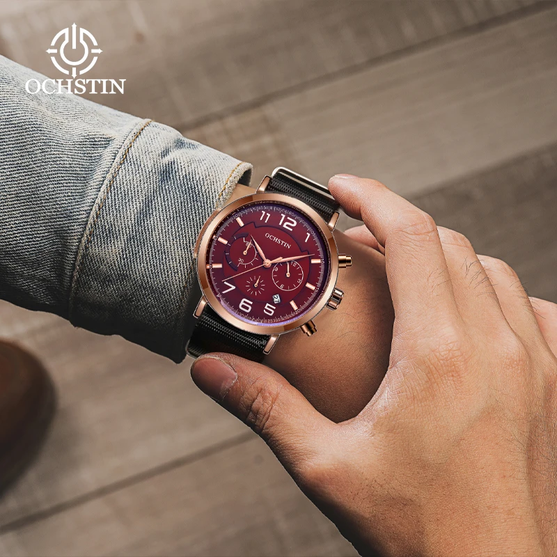 OCHSTIN new creative nylon series watch watch multifunction quartz movement watch 2024 new simple fashion men's quartz watch