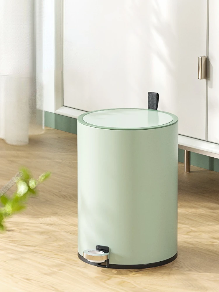 

Green Nordic Waste Bin Living Room Luxury Round Garbage Bin Waterproof Simple Press Trash Can with Lid Kitchen Cleaning Tools