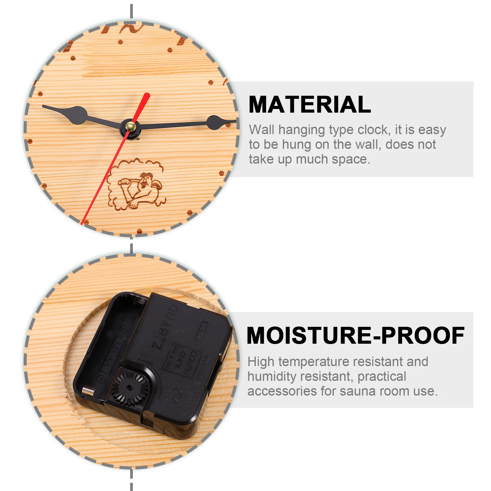 Silent Wooden Clock Sauna Room Wall Hanging Clock Home Decor Living Room Equipment Steam Accessory Wooden For Ideal