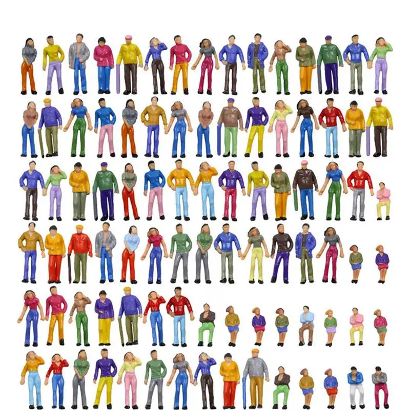 

50/100Pcs/Bag Model Miniature 1:87 HO Scale Model People Passengers Model Trains Architectural Painted Figurines Stand/Seat Pose