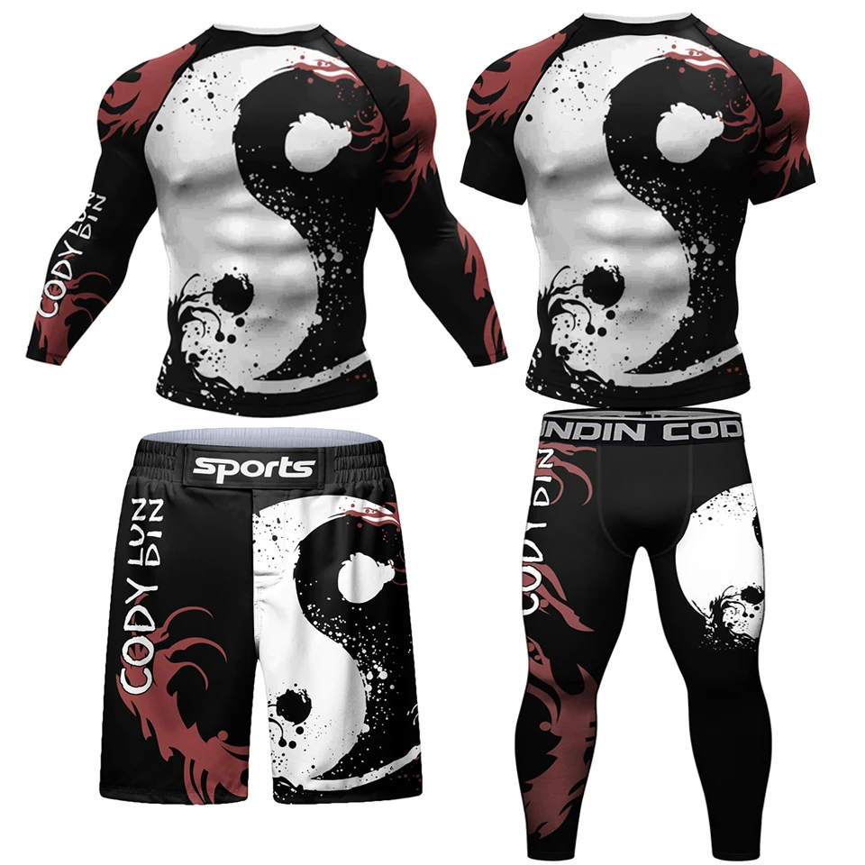 Sports Rashguard Jiu jitsu MMA Compression T-Shirt + Pants Sets Blank Surf Polyester Sublimation Rash Guard Boxing Sportsuits