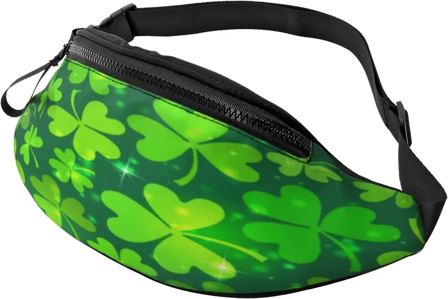 

Happy St Patrick Day Lucky Four Leaf Clover Shamrock Fanny Packs Adjustable Waist Bag for Travel Running Hiking Cycling