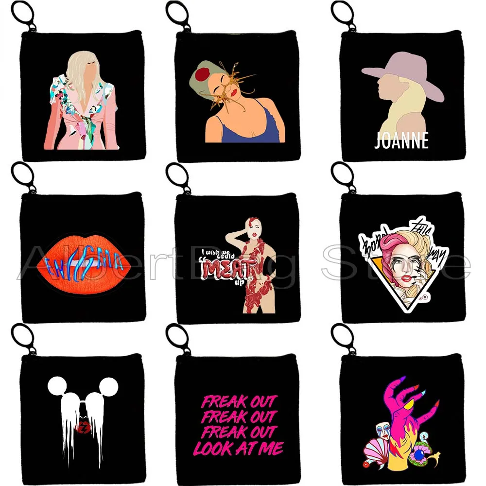 Lady Gaga Monsters Free Woman Singer ENIGMA Lips Joanne Freak Out Gifts Canvas Coin Purse Bag Key Storage Card Bag Wallet Pouch
