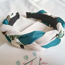

Spring 2022 New Headband Printed Leaves, Flowers, Twist Braids, with Edged Knotted Wide Headbands