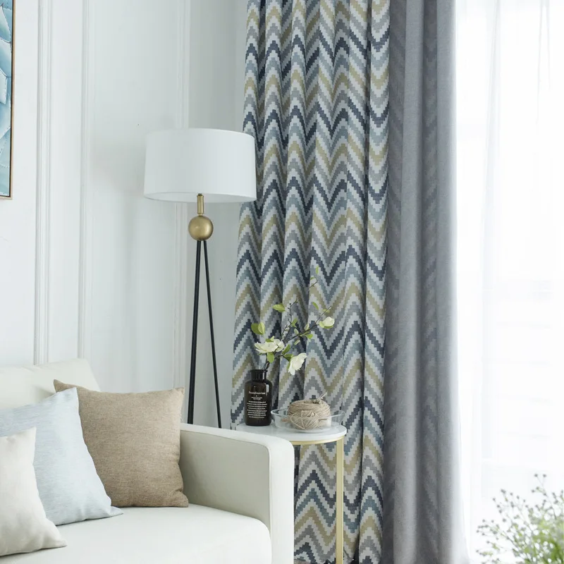 

European Curtains for Living Dining Room Bedroom Geometric Printed Curtain Custom Home Decor Curtain