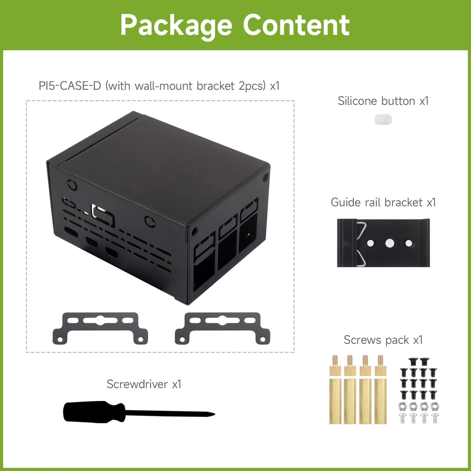 Waveshare Industrial Grade Metal Case (D) for Raspberry Pi 5, Larger Internal Space, Supports Installing Official Cooling Fan