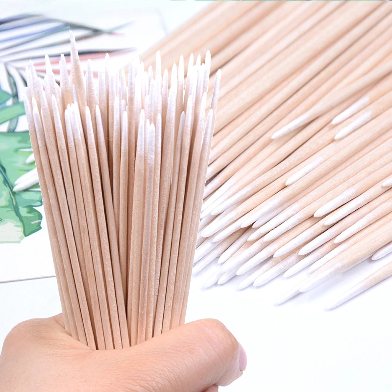 Wood Cotton Swabs 100/300/500Pcs Eyebrow Eyeline Lip Gloss Pointy Cleaning Eyelash Extension Applicators
