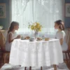 180cm White Butterfly Flower Round Tablecloth Embroidery Cover Wedding Party Events Banquet Hotel Table Cover Dining Table Decor 2