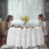 180cm White Butterfly Flower Round Tablecloth Embroidery Cover Wedding Party Events Banquet Hotel Table Cover Dining Table Decor 2