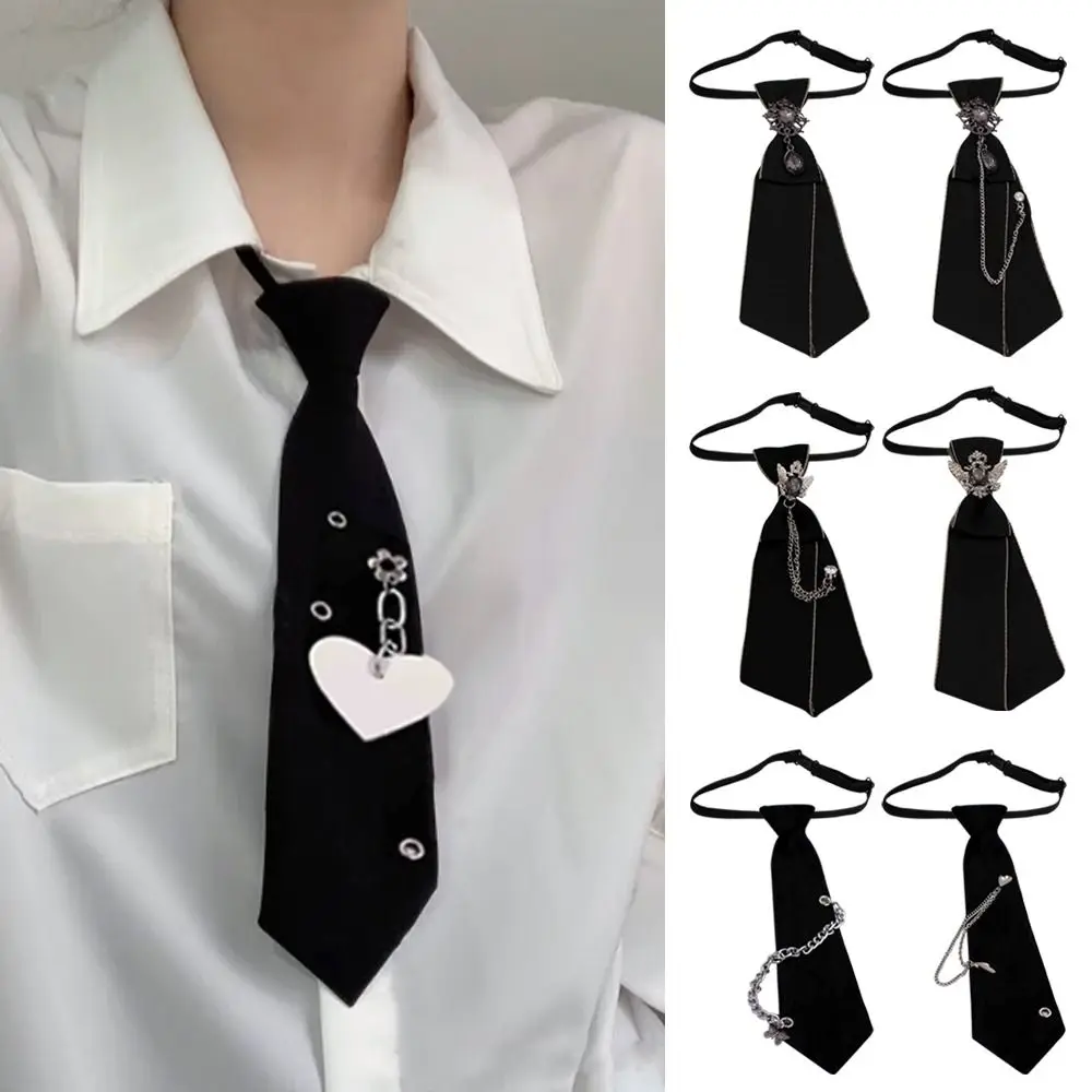 

Hand Made Black Ribbon Tie Crystal Rhinestone Jewelry Men Shirts Hot New Girl Boys Collar Neck Ties School Uniform Women Necktie