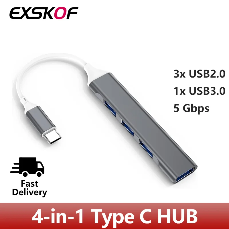 4-Port USB-C Hub - USB-C to 1x USB-C and 3x USB-A - USB 3.0 Hub - 5Gbps