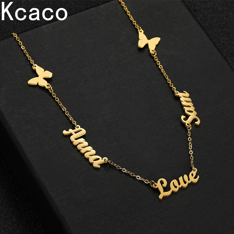 Stainless Steel Custom Name Chain Necklace Family Lover Friend Customized Letter Butterfly Choker Necklaces Gold Plated Pendant